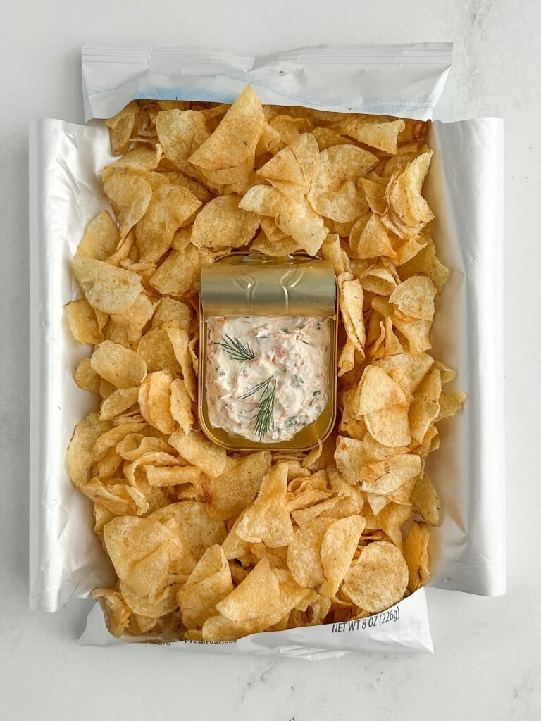 Smoked trout dip served with chips and crackers